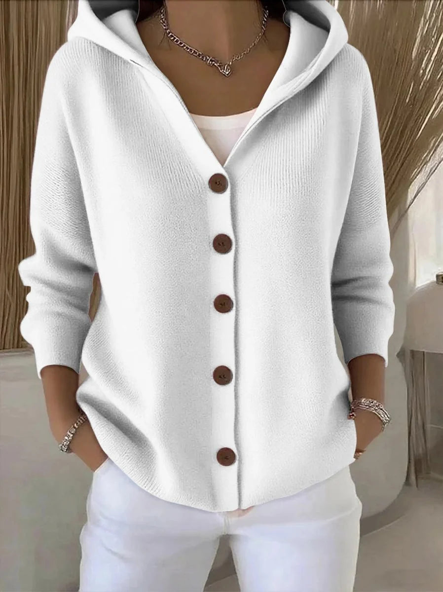Nuana | Damen Kapuzen-Cardigan mit Knopfleiste Relaxed Fit Langarm