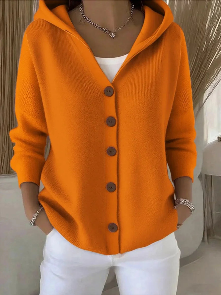 Nuana | Damen Kapuzen-Cardigan mit Knopfleiste Relaxed Fit Langarm