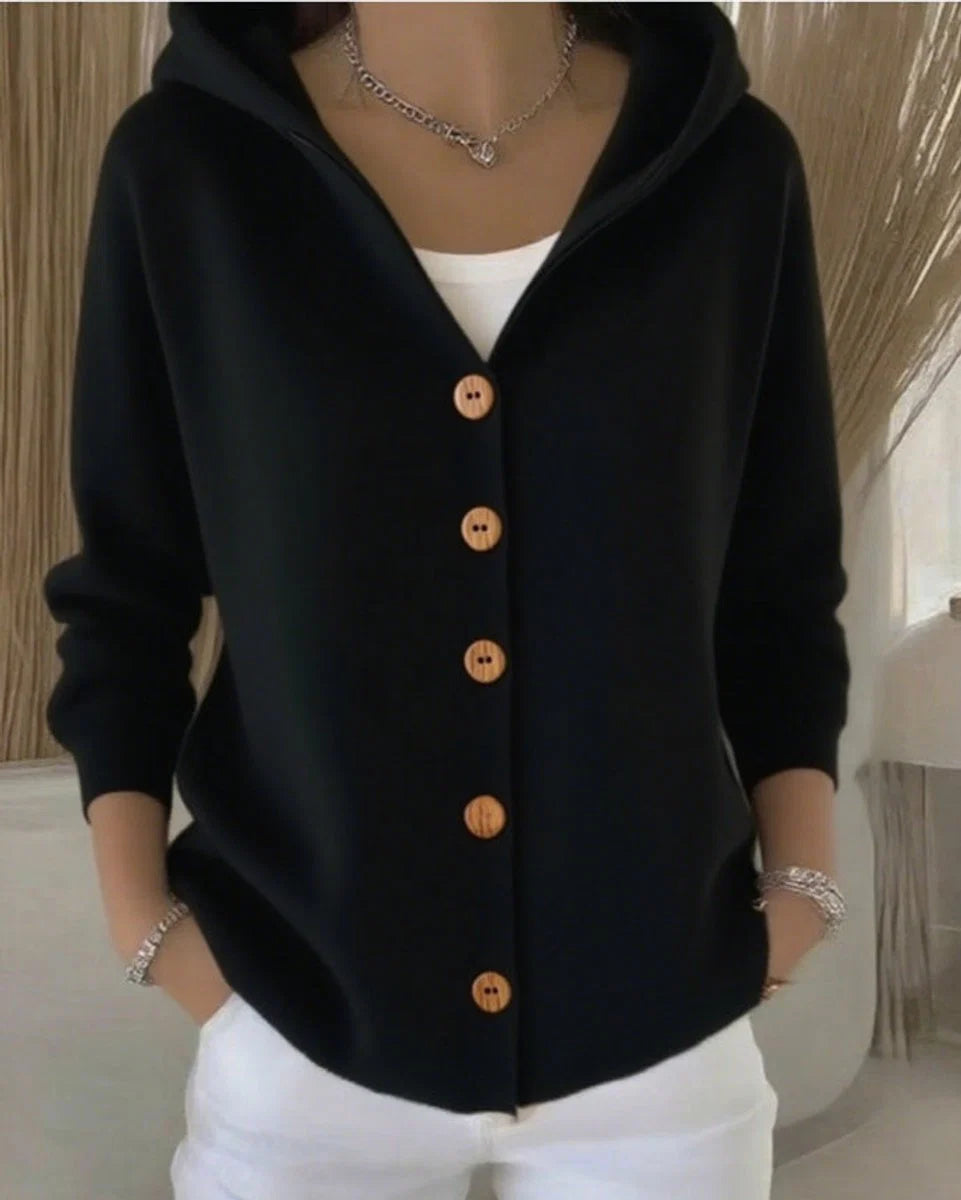 Nuana | Damen Kapuzen-Cardigan mit Knopfleiste Relaxed Fit Langarm