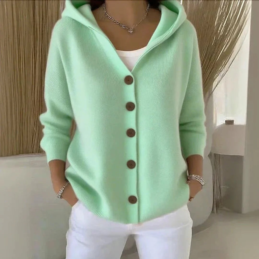 Nuana | Damen Kapuzen-Cardigan mit Knopfleiste Relaxed Fit Langarm