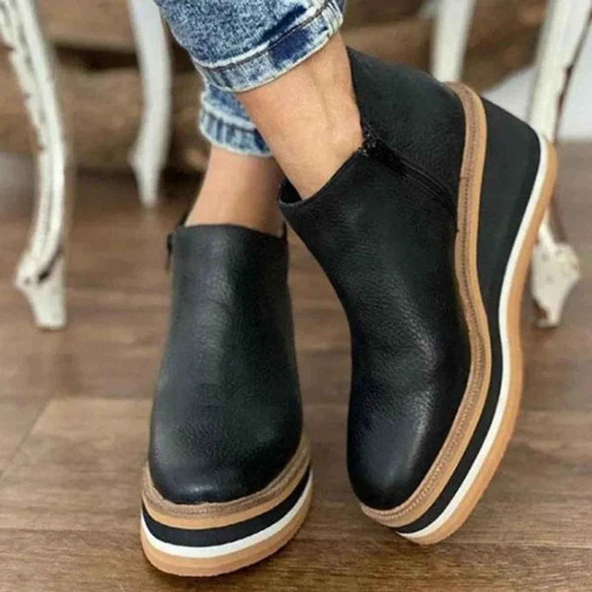 Nuana | Damen Keilabsatz Ankle Boots mit Plateau und Reißverschluss