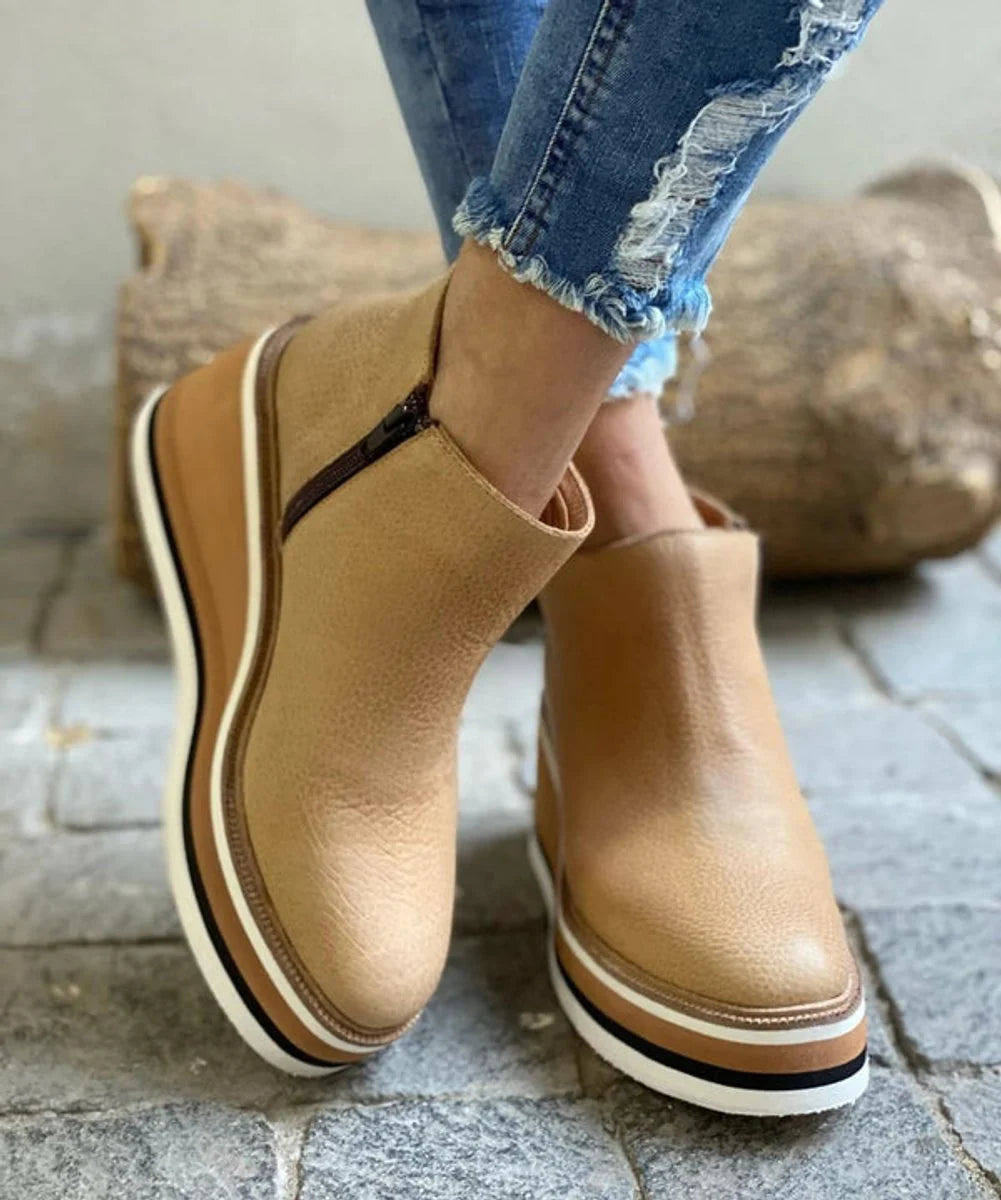 Nuana | Damen Keilabsatz Ankle Boots mit Plateau und Reißverschluss