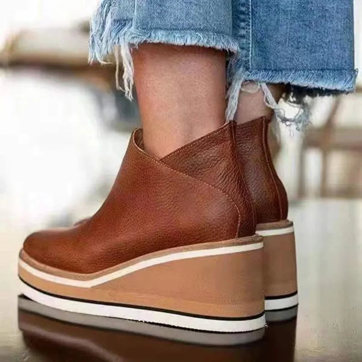 Nuana | Damen Keilabsatz Ankle Boots mit Plateau und Reißverschluss