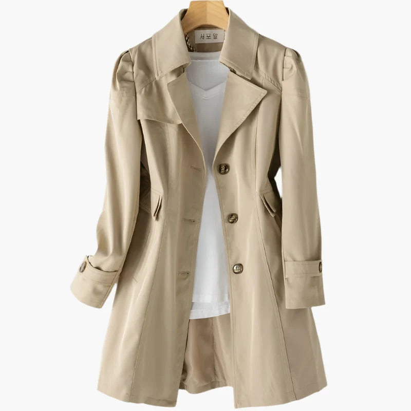 Nuana | Damen Klassischer Langer Trenchcoat mit Knöpfen Vorne