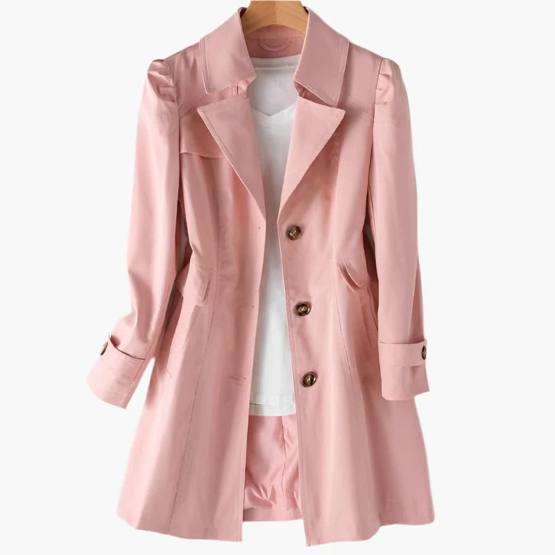 Nuana | Damen Klassischer Langer Trenchcoat mit Knöpfen Vorne