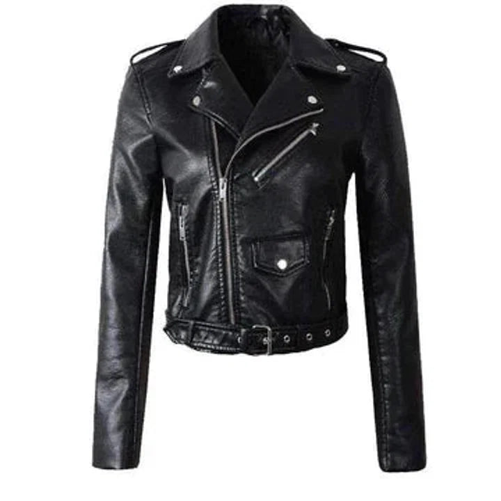 Nuana | Damen Kunstleder Bikerjacke Kurzjacke mit Reißverschluss