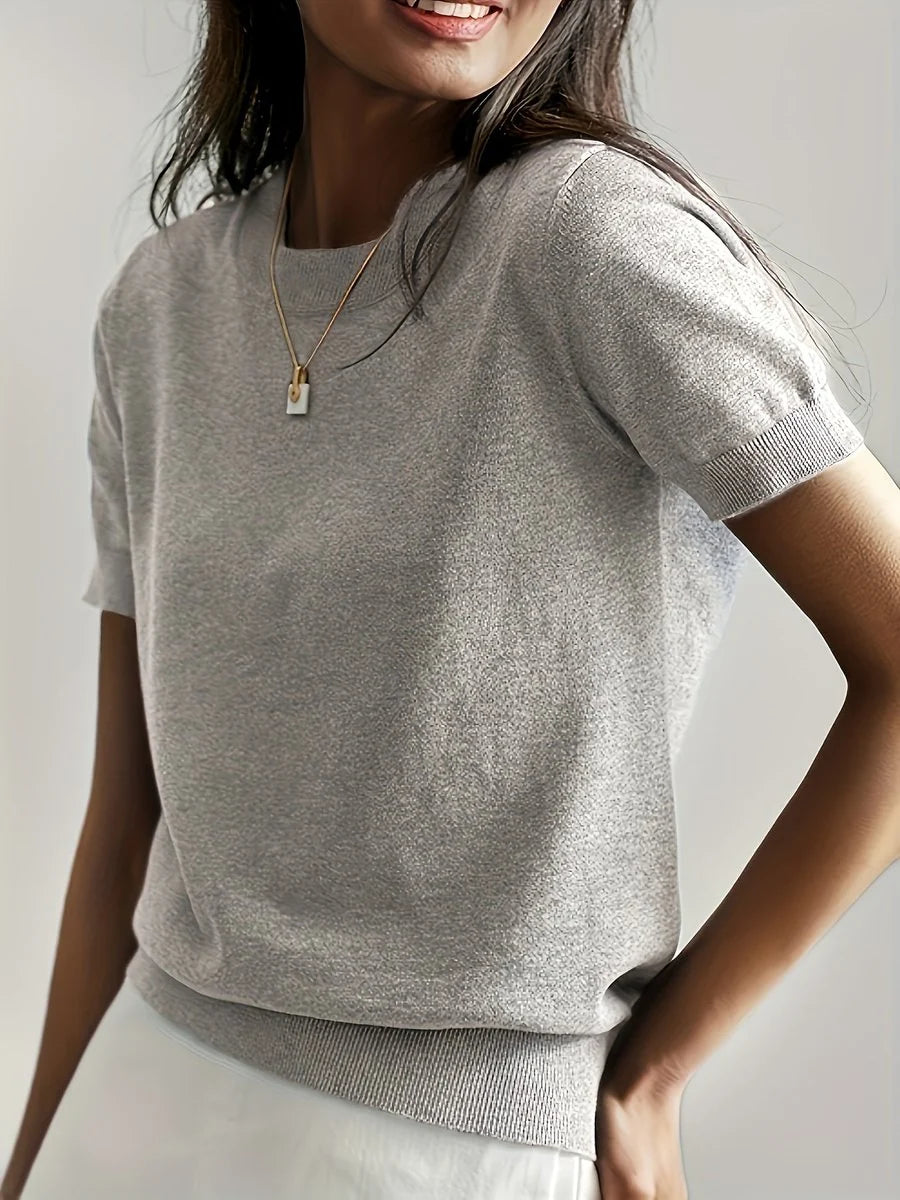 Nuana | Damen Kurzarm Rundhals Knit Sweater Top Lockere Passform