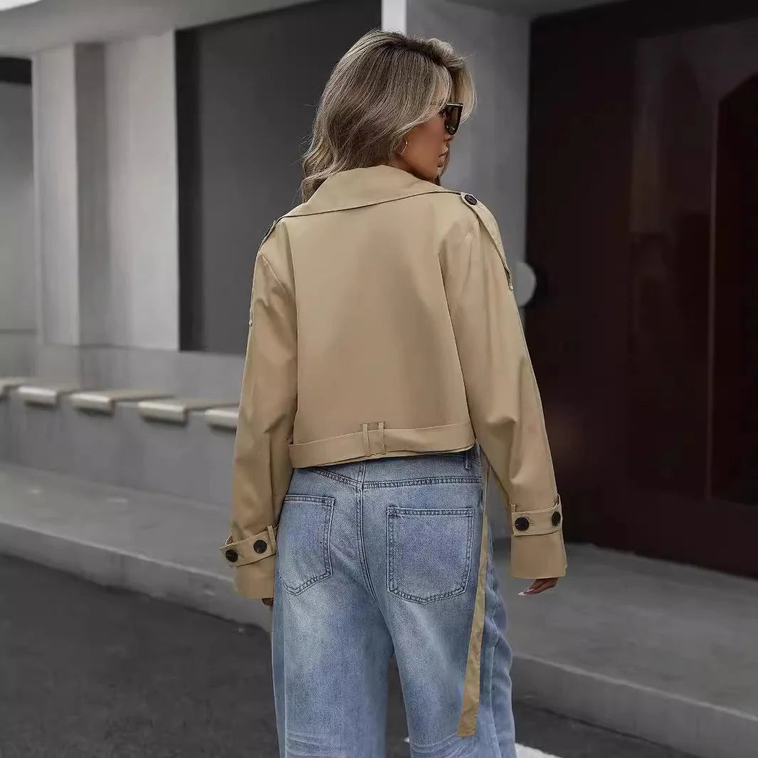 Nuana | Damen Kurzer zweireihiger Trenchcoat