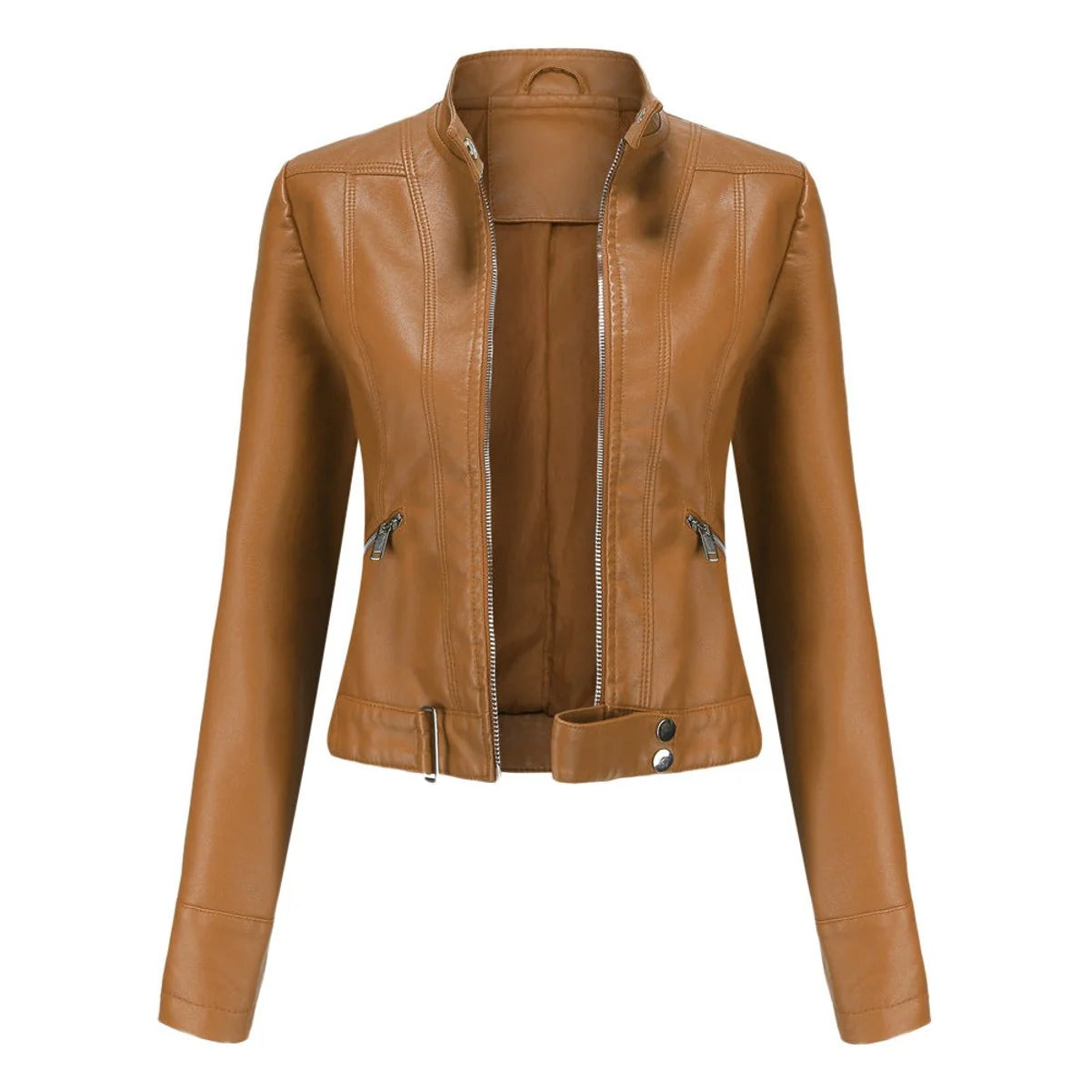 Nuana | Damen Kurzgeschnittene Biker Kunstleder Jacke mit Reißverschluss