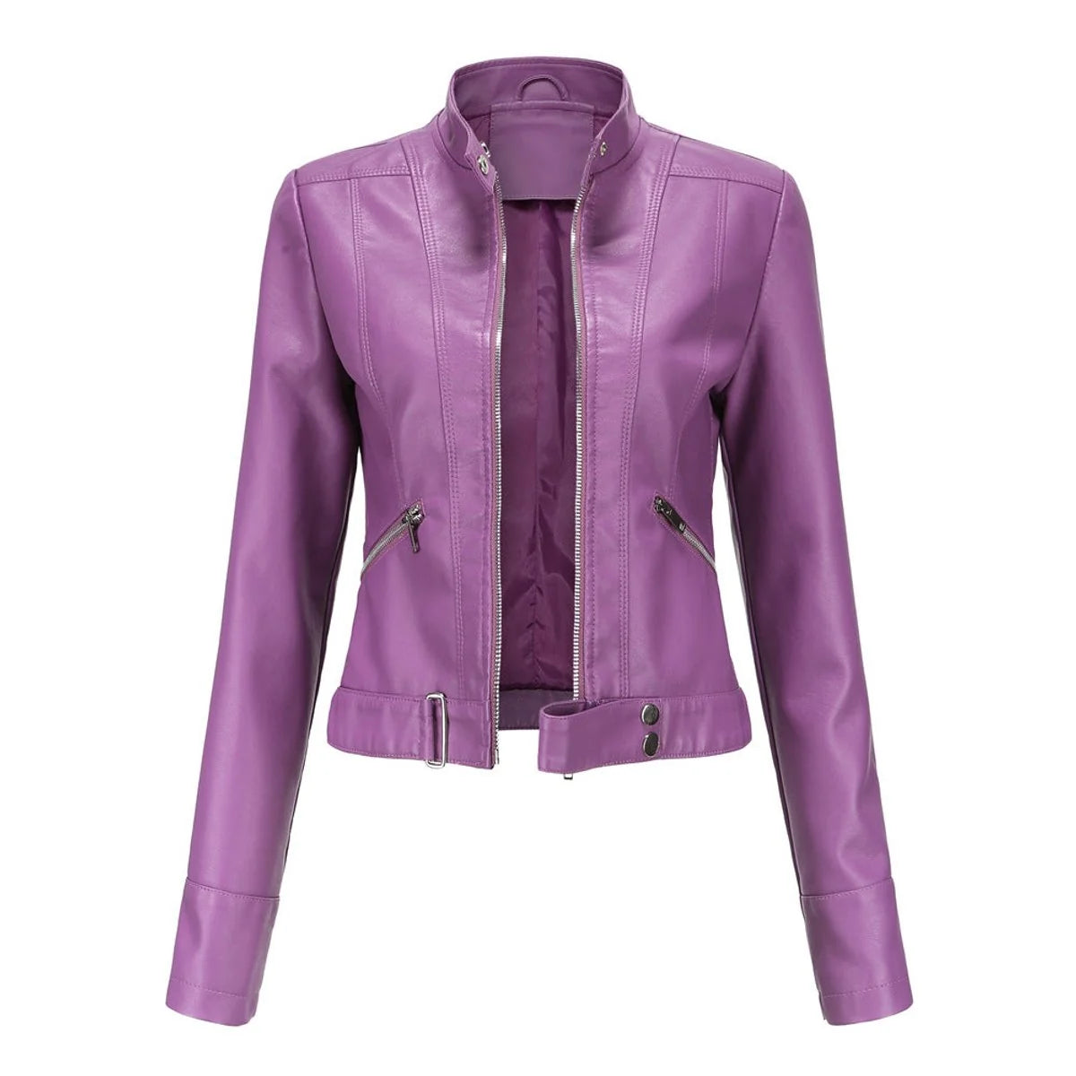 Nuana | Damen Kurzgeschnittene Biker Kunstleder Jacke mit Reißverschluss