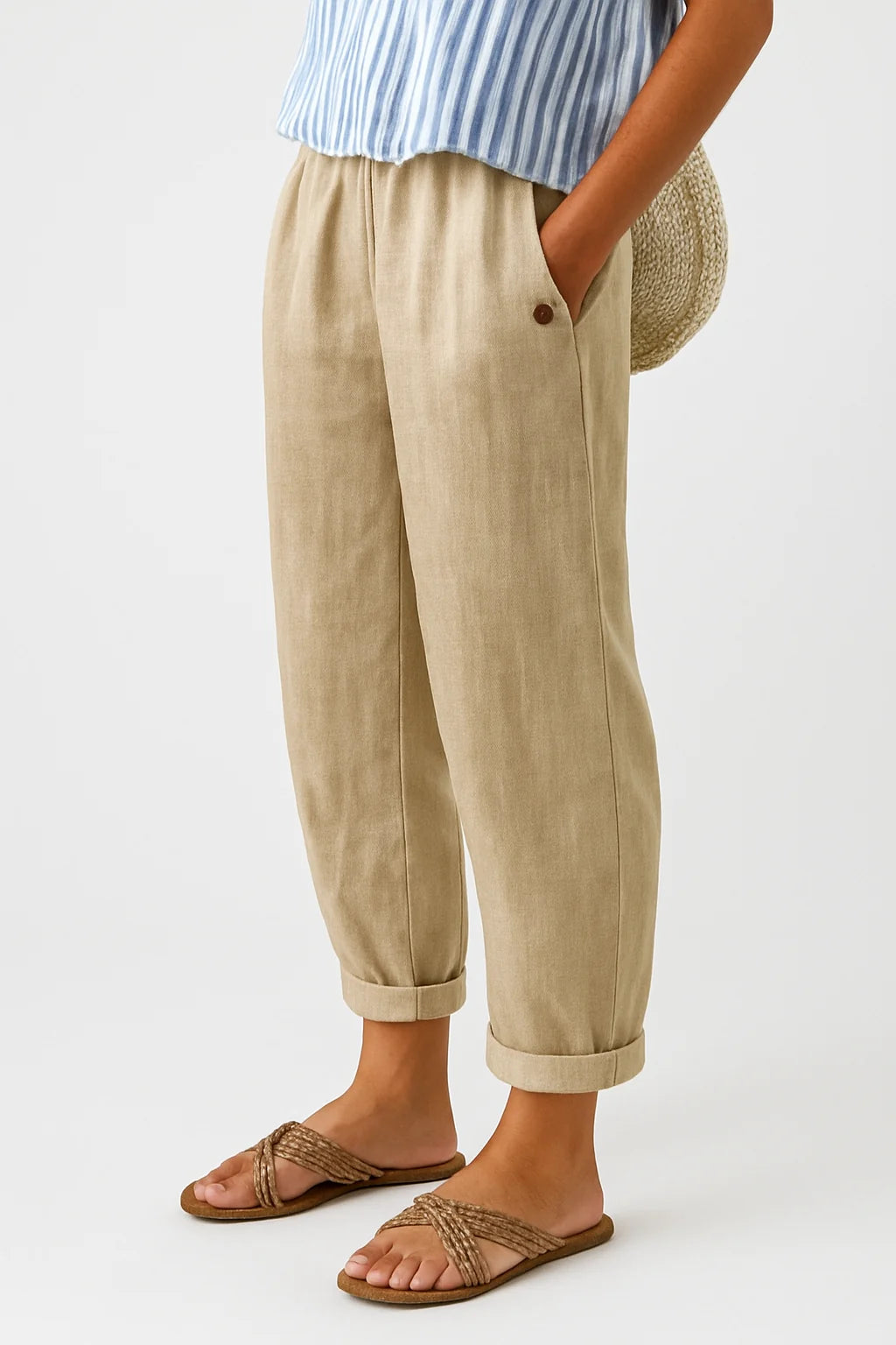 Nuana | Damen Lässige Hose Mit Taschen Und Umschlag