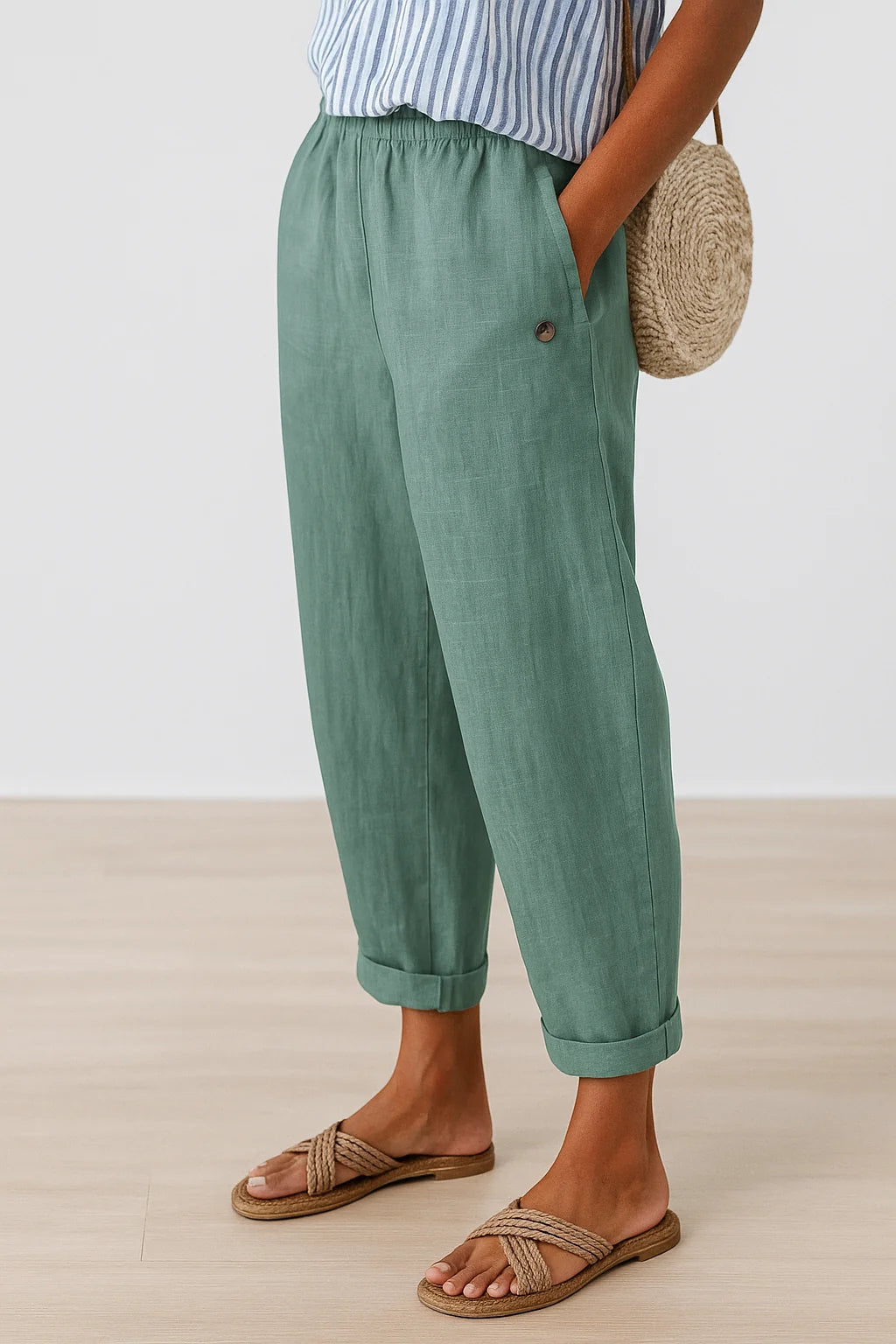 Nuana | Damen Lässige Hose Mit Taschen Und Umschlag