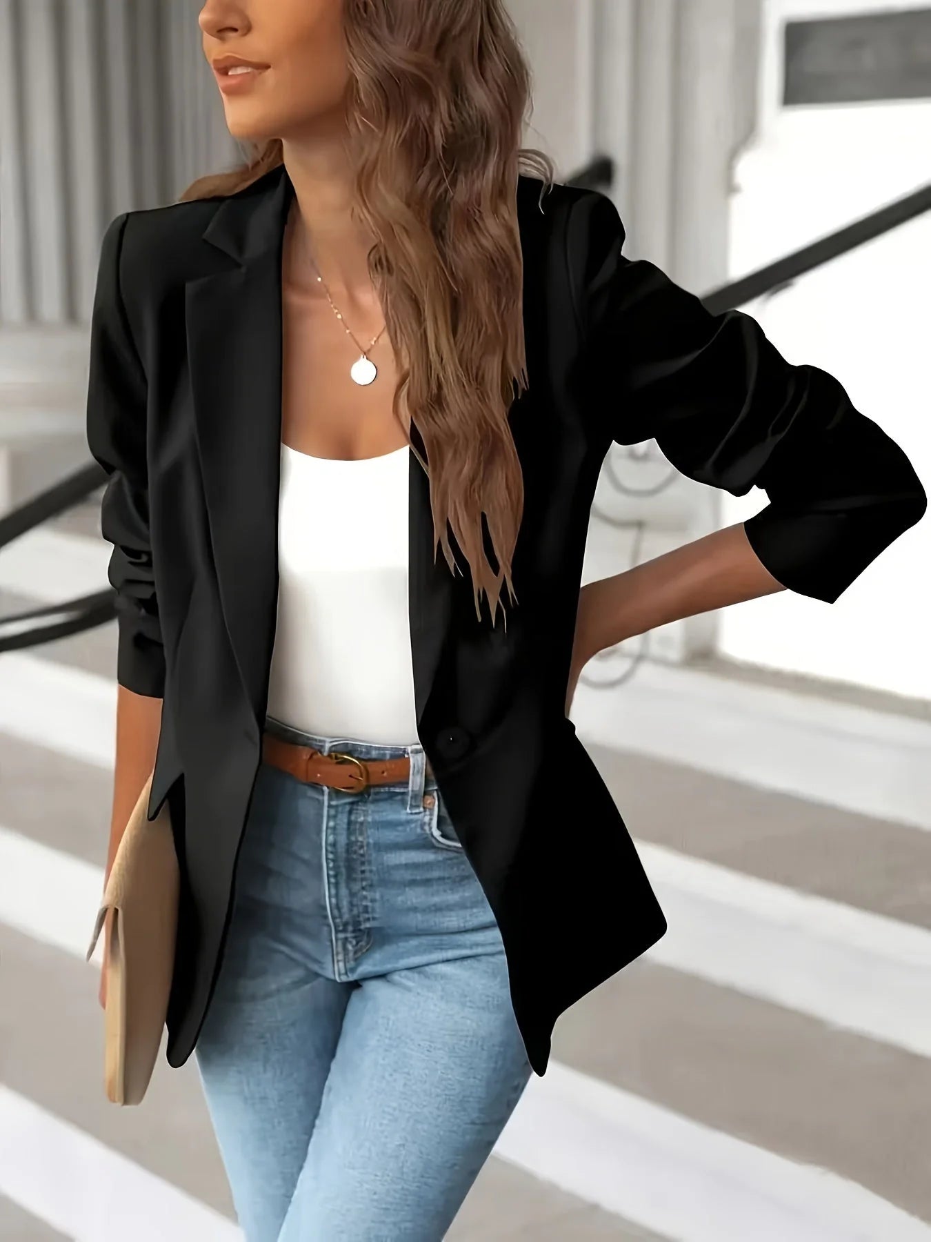 Nuana | Damen Lässiger Blazer mit Einem Knopf für die Arbeit