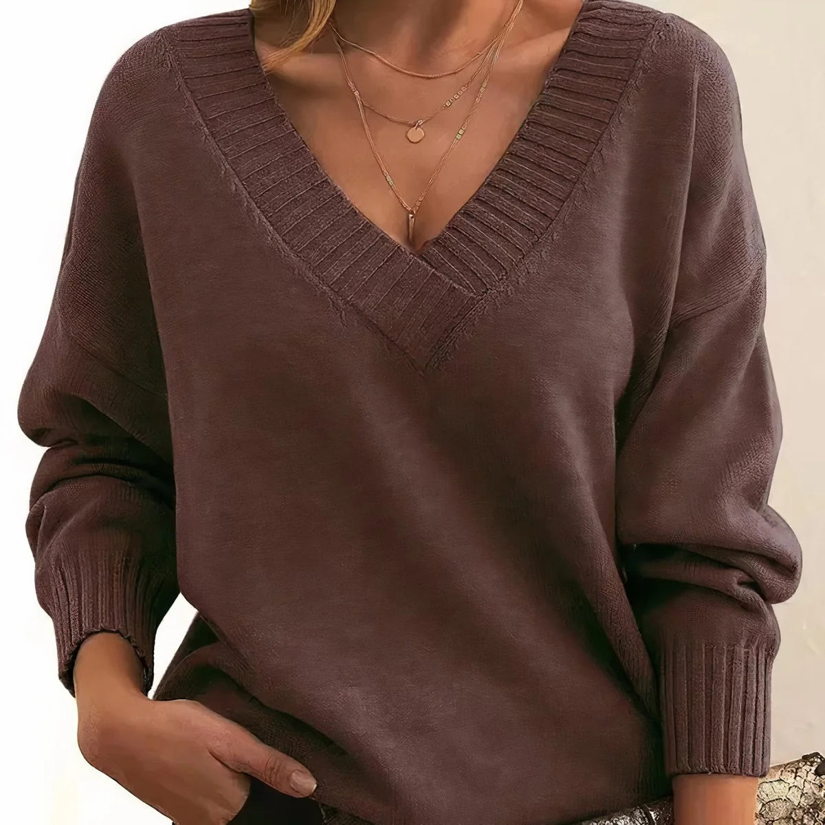 Nuana Damen Langarm V-Ausschnitt Strickpullover