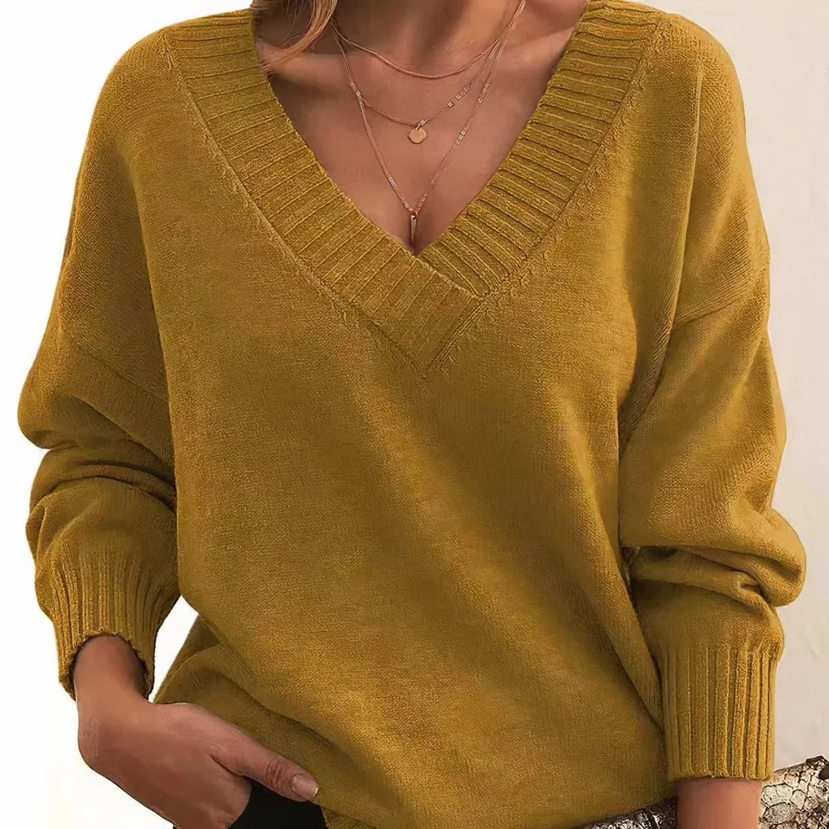 Nuana Damen Langarm V-Ausschnitt Strickpullover