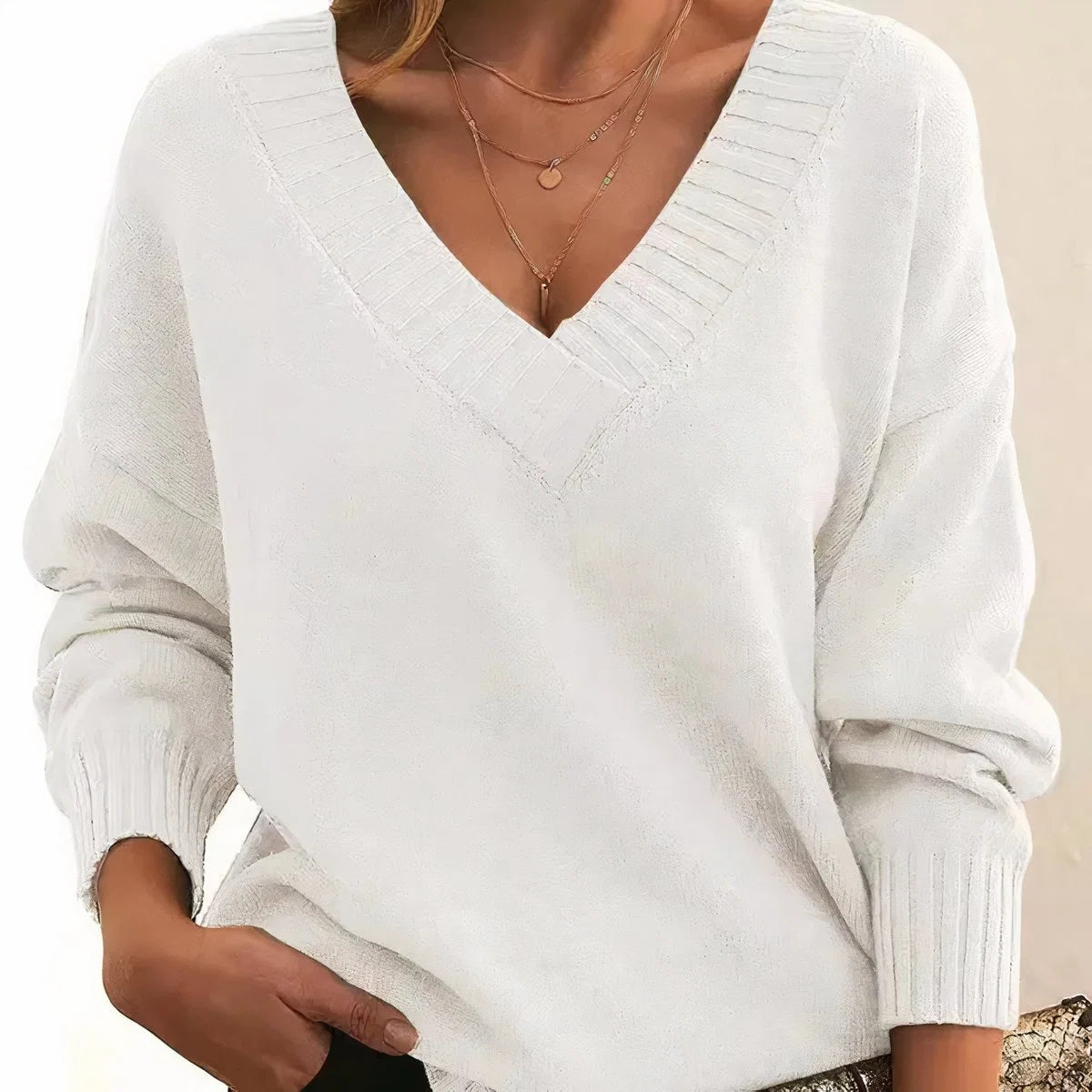 Nuana Damen Langarm V-Ausschnitt Strickpullover