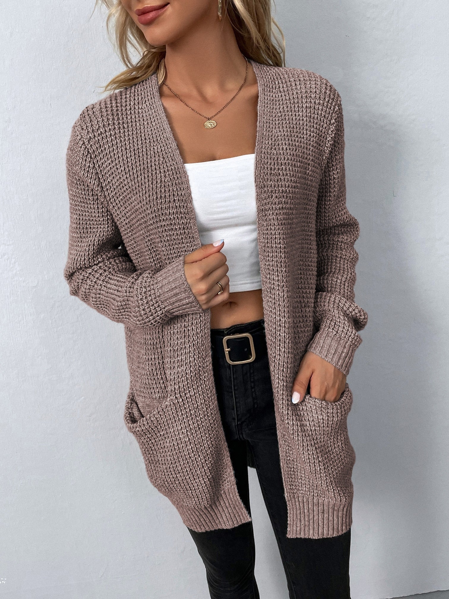 Nuana | Damen Langärmlige Strickjacke mit Offener Vorderseite
