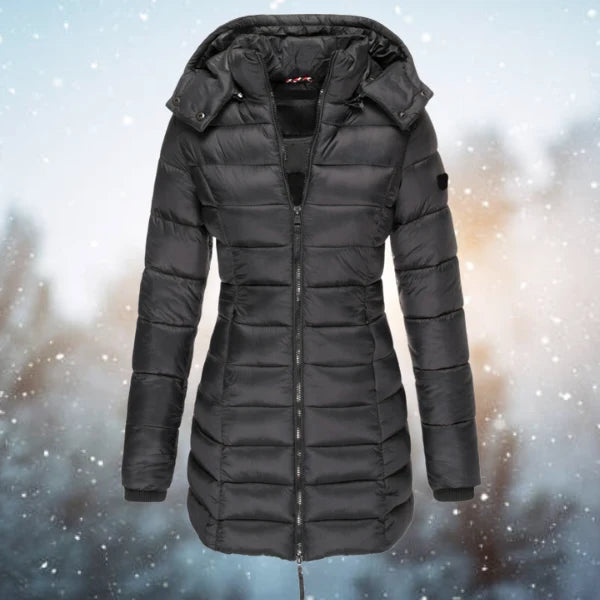 Nuana | Damen Lange Steppjacke mit Kapuze für den Winter