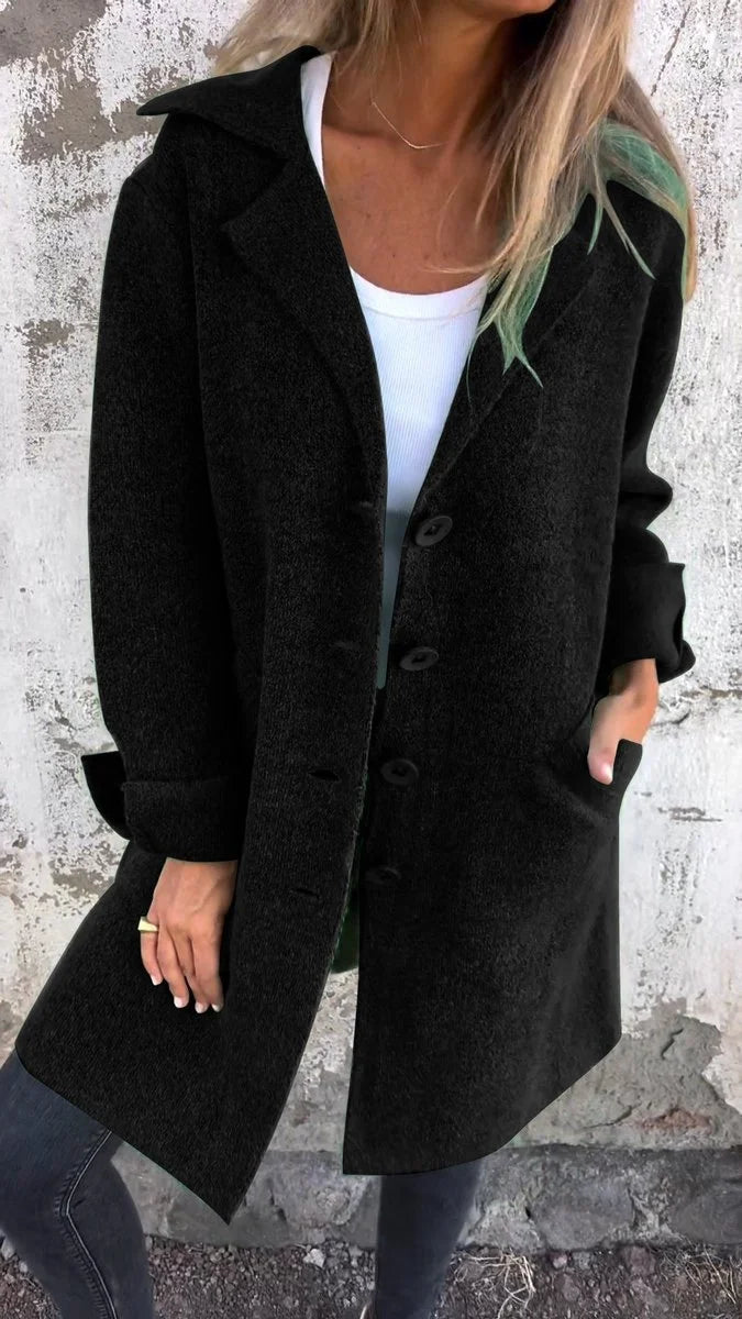Nuana | Damen Langer Mantel mit Revers und Knöpfen