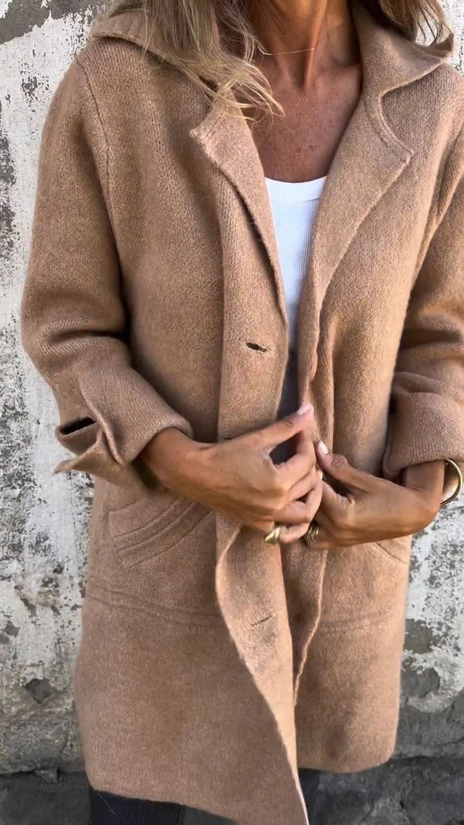 Nuana | Damen Langer Mantel mit Revers und Knöpfen
