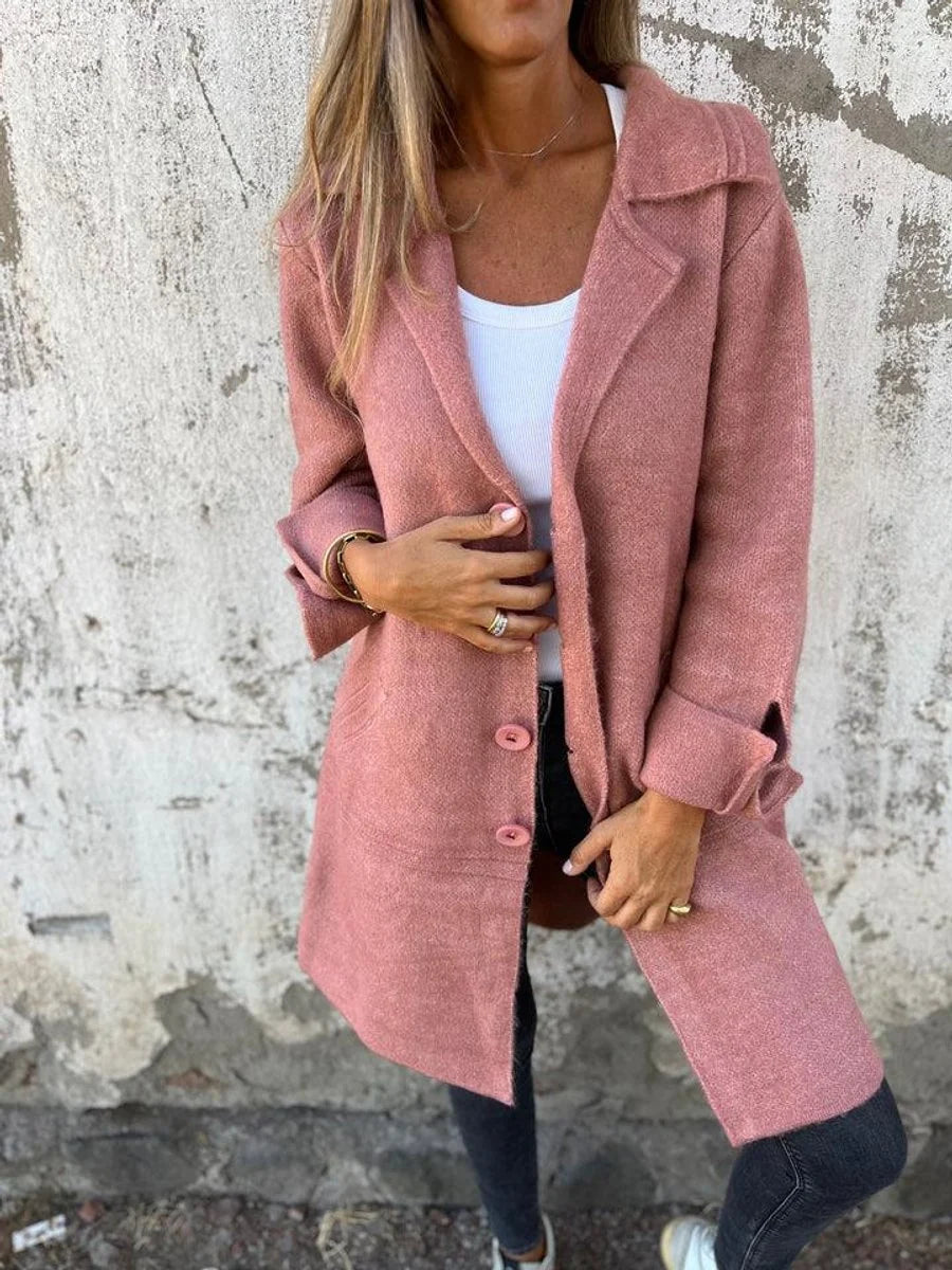 Nuana | Damen Langer Mantel mit Revers und Knöpfen