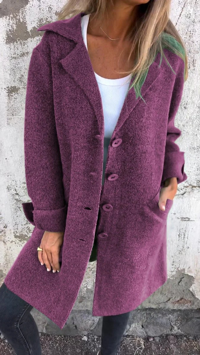 Nuana | Damen Langer Mantel mit Revers und Knöpfen