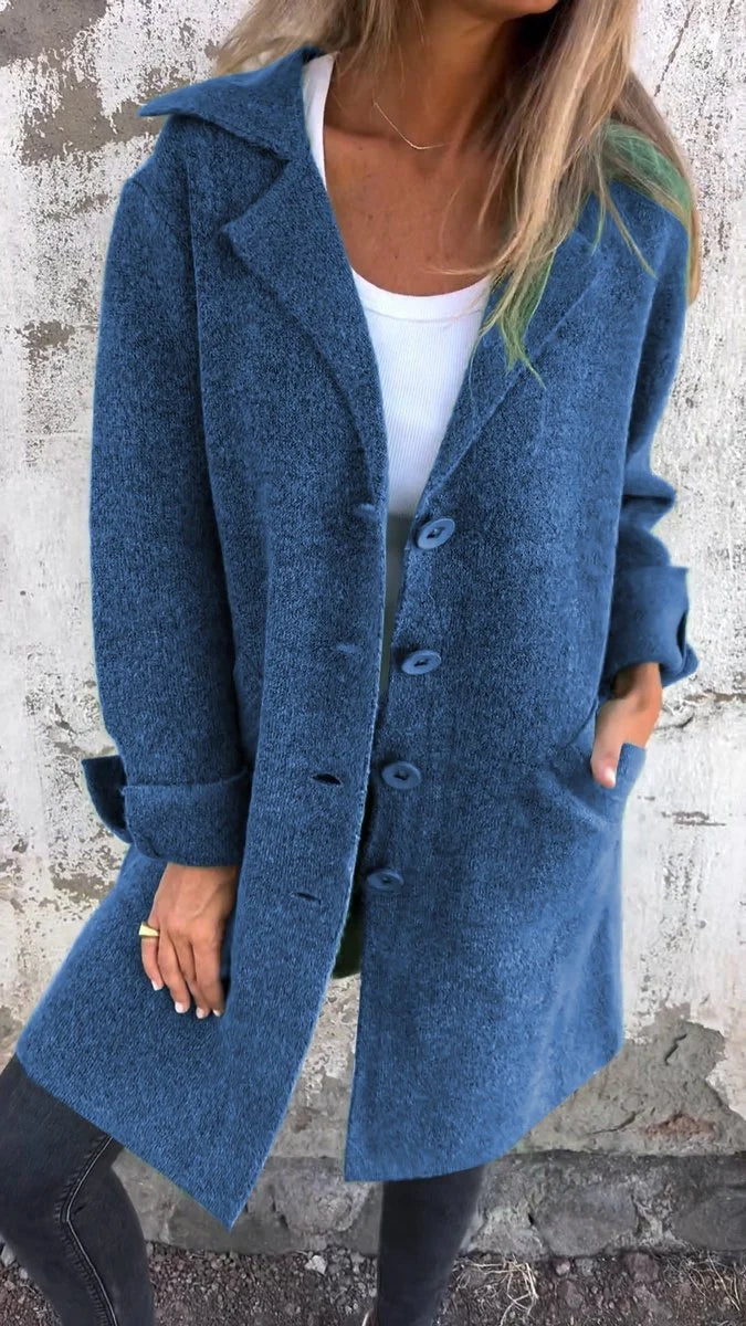 Nuana | Damen Langer Mantel mit Revers und Knöpfen