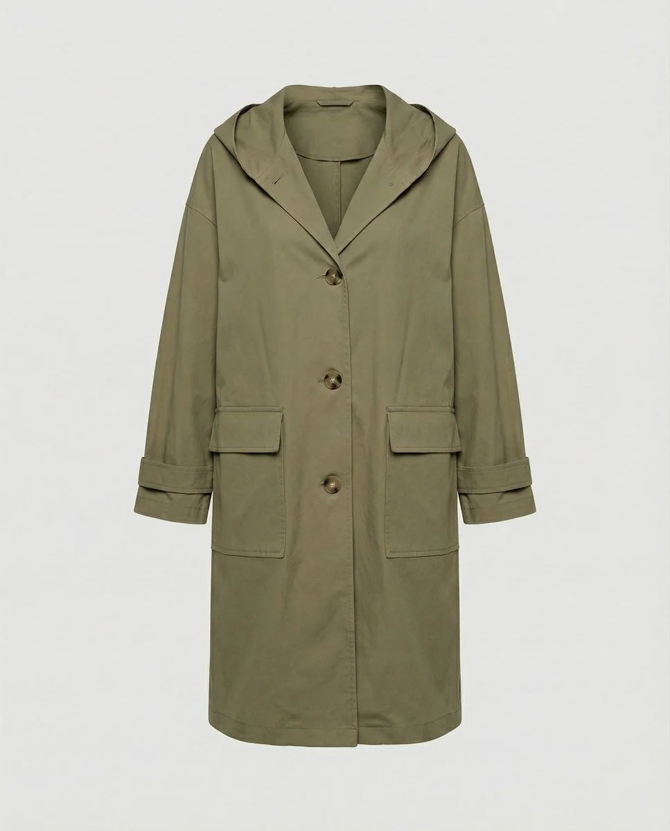 Nuana | Damen Langer Wasserabweisender Windproof Trench Coat mit Kapuze