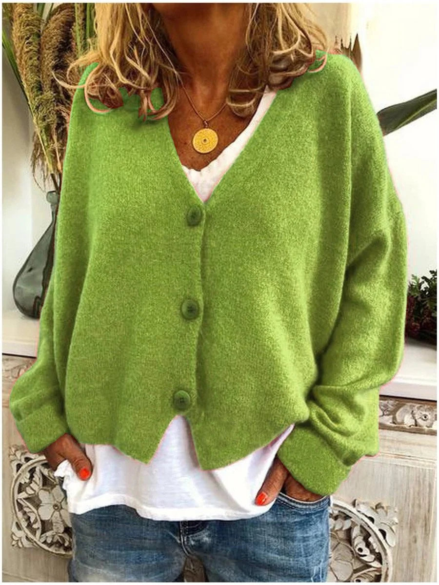 Nuana | Damen Leichter V-Ausschnitt Geknöpfter Oversized Cardigan