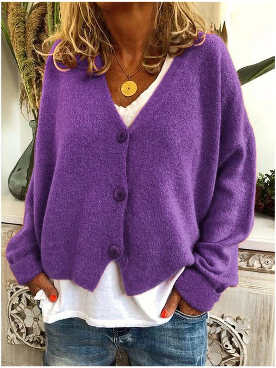 Nuana | Damen Leichter V-Ausschnitt Geknöpfter Oversized Cardigan
