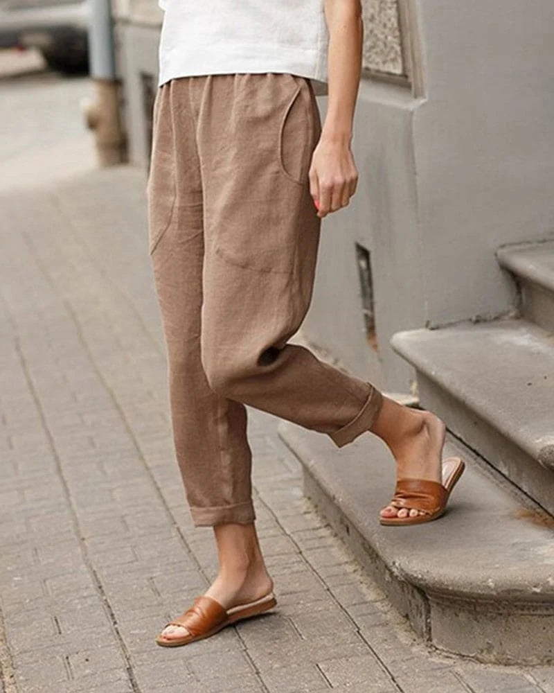 Nuana | Damen Linnen-Baumwoll Relaxed-Fit Harem Hose