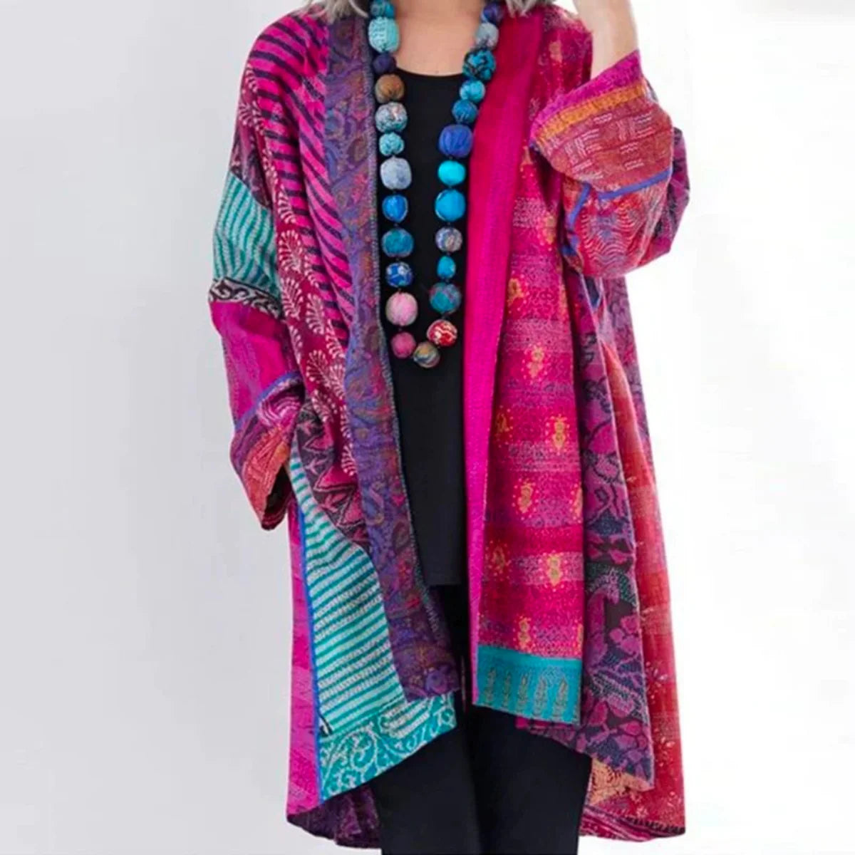 Nuana | Damen Locker Geschnittene Boho-Strickjacke in Duster-Länge