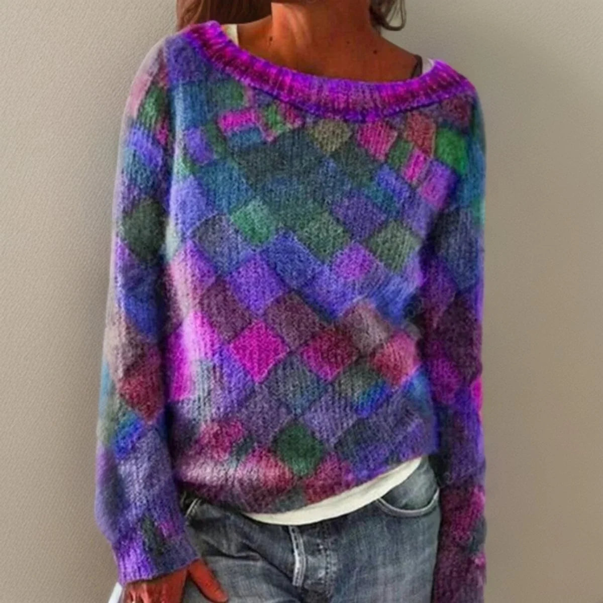 Nuana | Damen Locker Sitzender Rautenmuster Knit Sweater