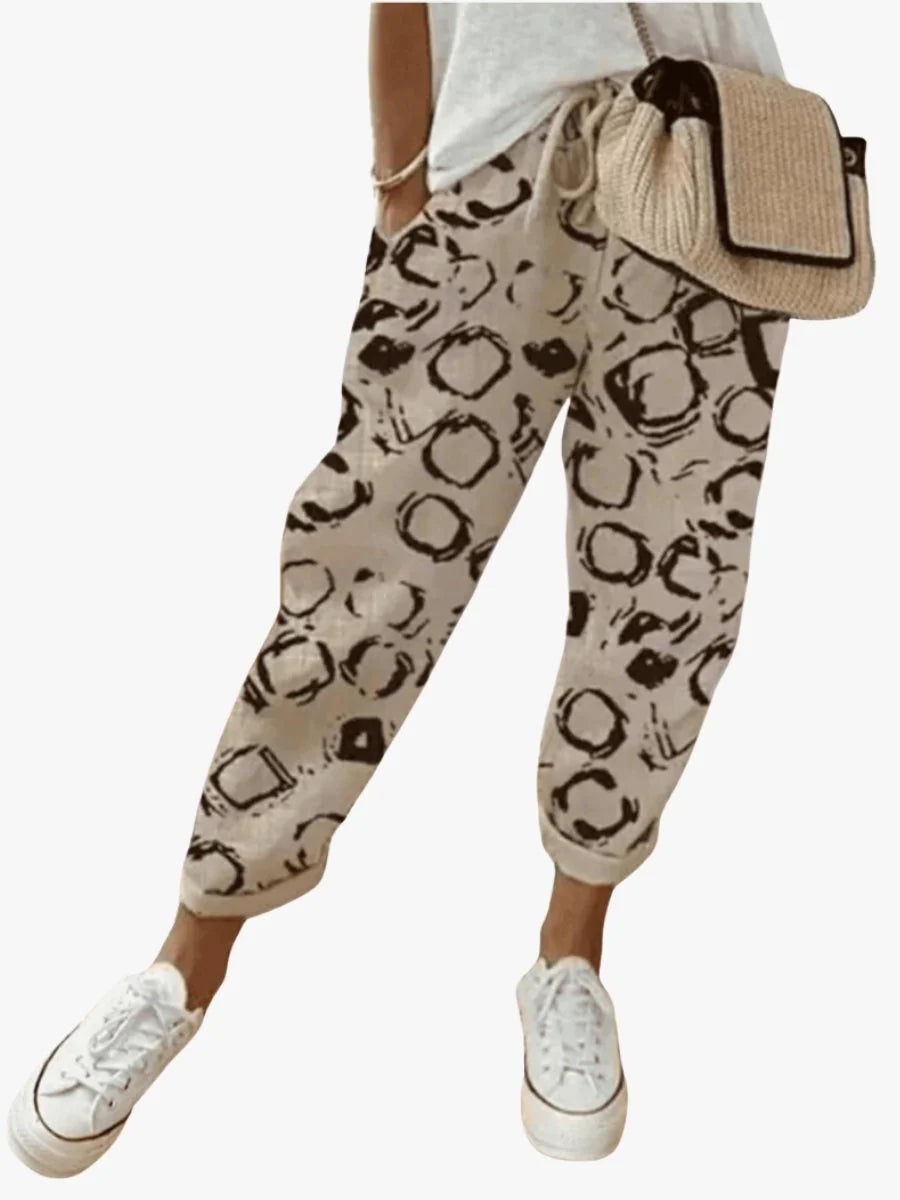 Nuana | Damen Lockere Bindeband-Sommerhose mit Abstraktem Druck