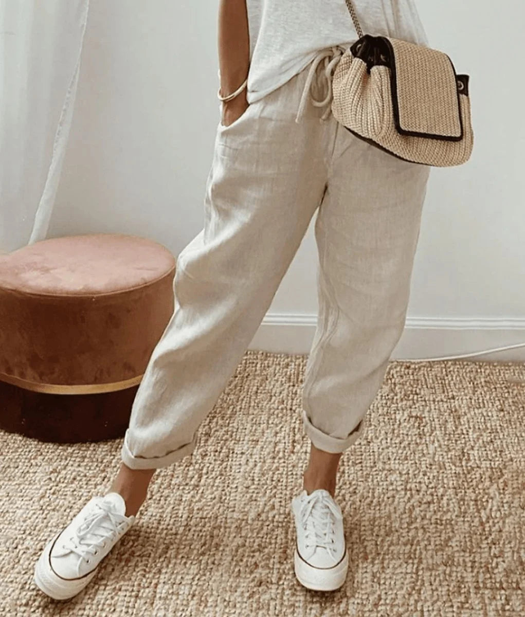 Nuana | Damen Lockere Bindeband-Sommerhose mit Abstraktem Druck