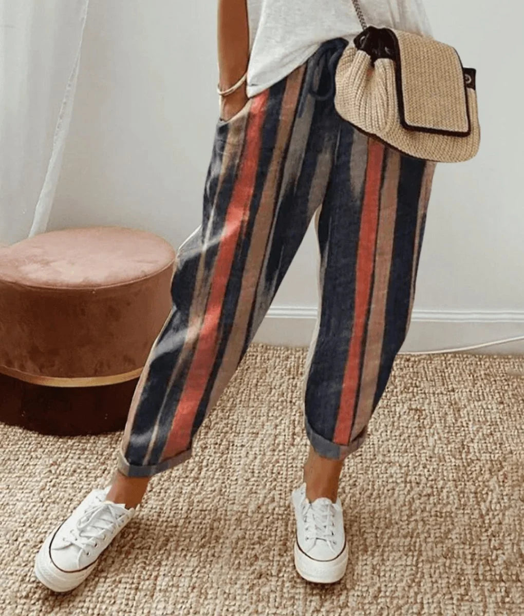 Nuana | Damen Lockere Bindeband-Sommerhose mit Abstraktem Druck
