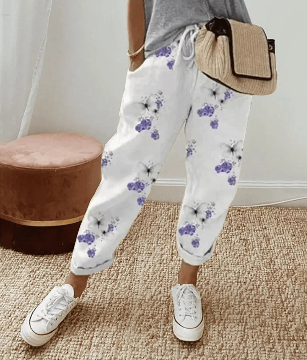 Nuana | Damen Lockere Bindeband-Sommerhose mit Abstraktem Druck