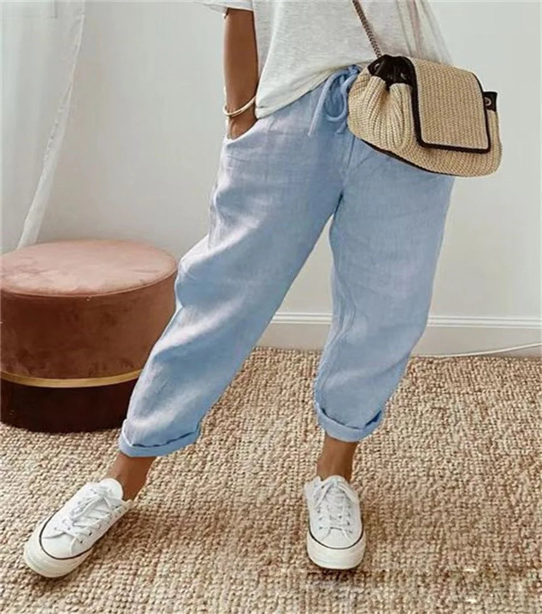 Nuana | Damen Lockere Bindeband-Sommerhose mit Abstraktem Druck