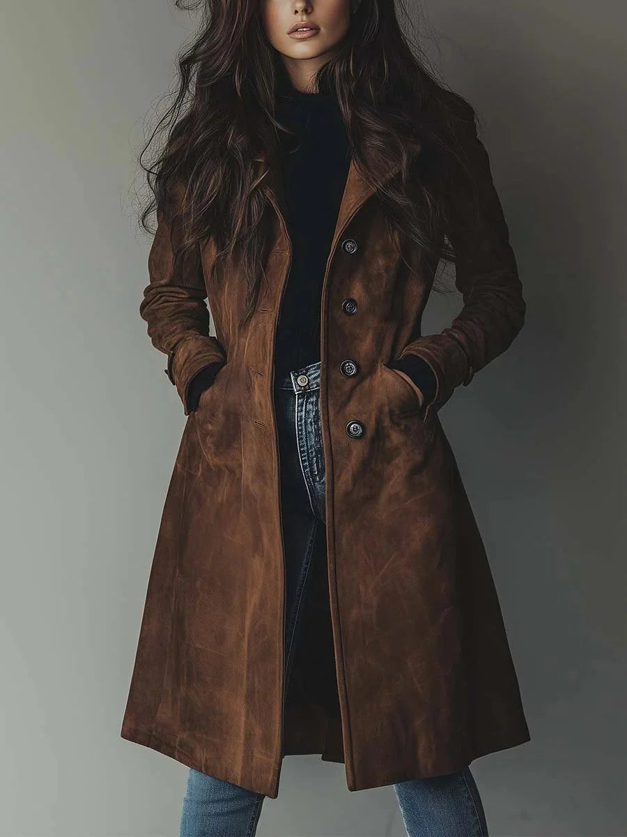 Nuana | Damen Longline Zweireihiger Tailored Trench Coat