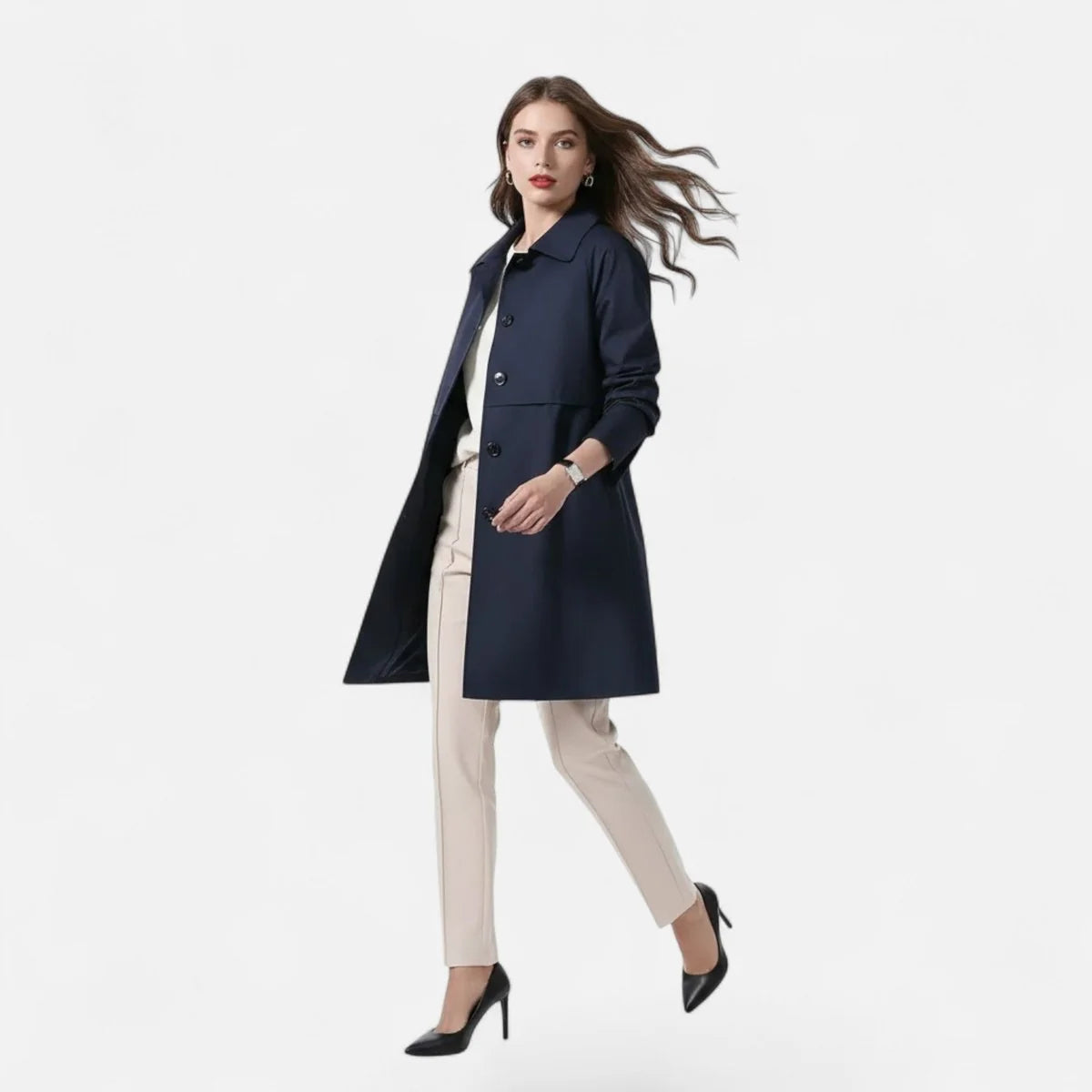 Nuana | Damen Midi Wollmix Trench Coat mit Doppelknopfleiste
