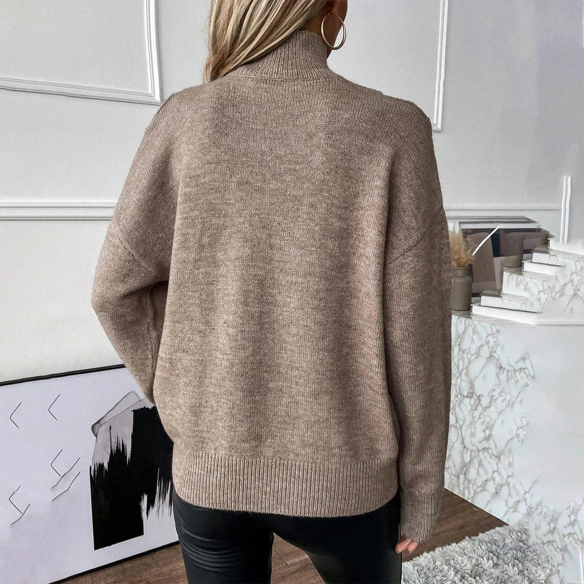 Nuana | Damen Off-Shoulder Rollkragenpullover Aus Strick
