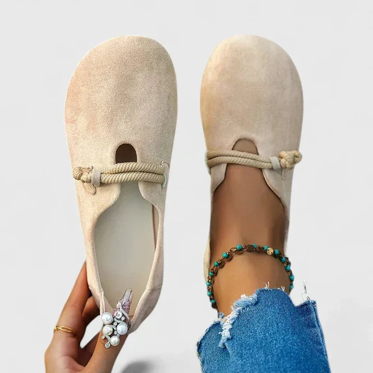 Nuana | Damen Orthopädische Seildetail Slip-On Ballerinas