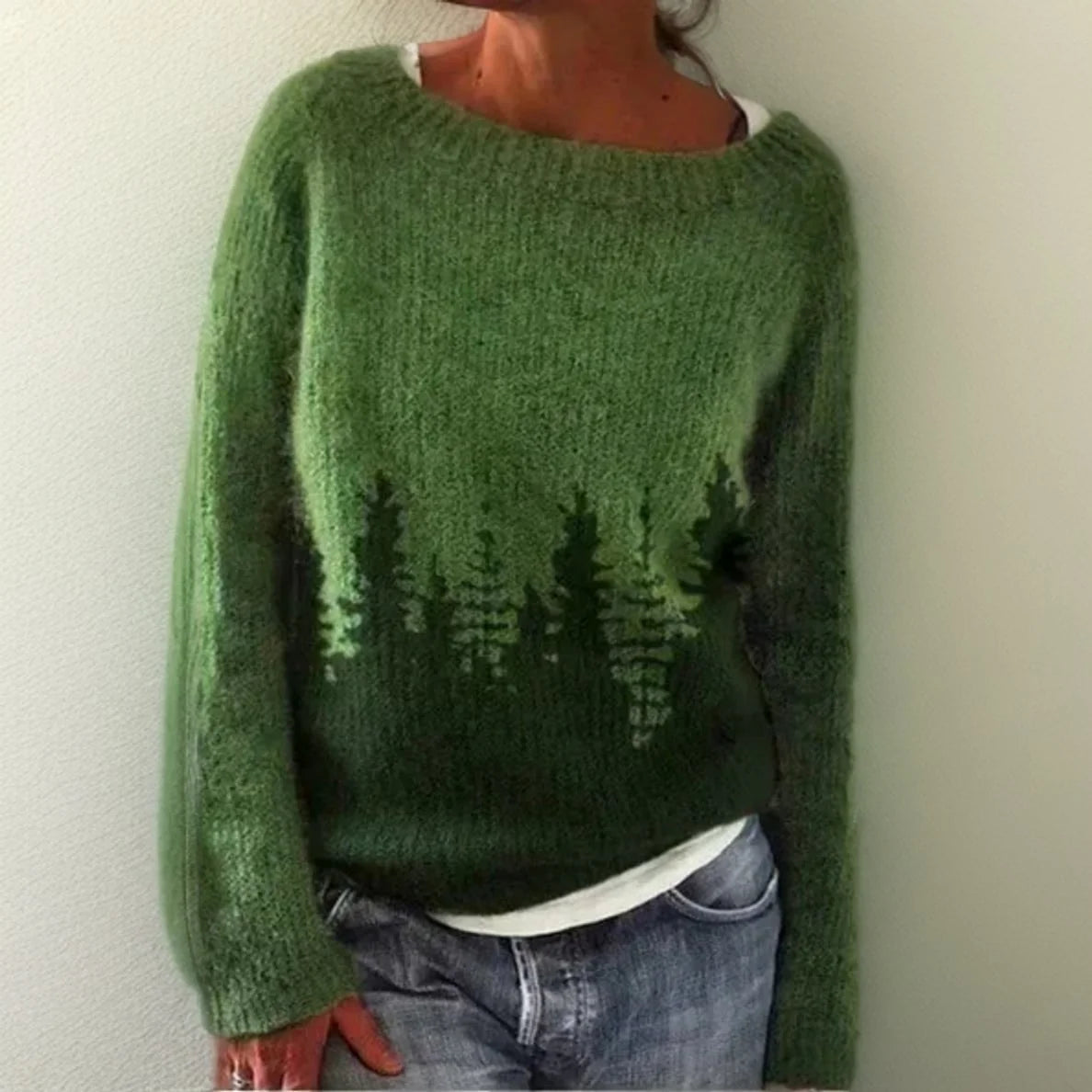 Nuana | Damen Oversize Rundhals Tannenbaum Knit Sweater