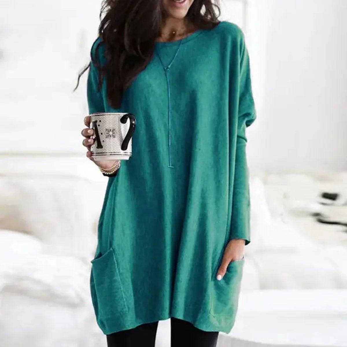 Nuana | Damen Oversized Langarm-Tunika Pullover mit Taschen