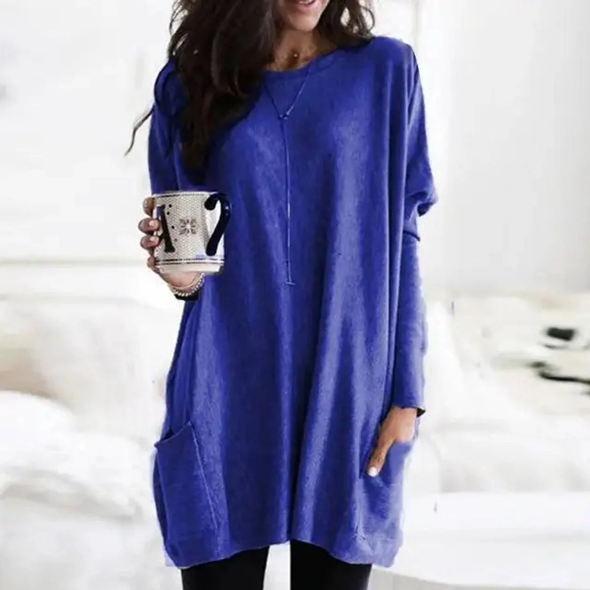 Nuana | Damen Oversized Langarm-Tunika Pullover mit Taschen