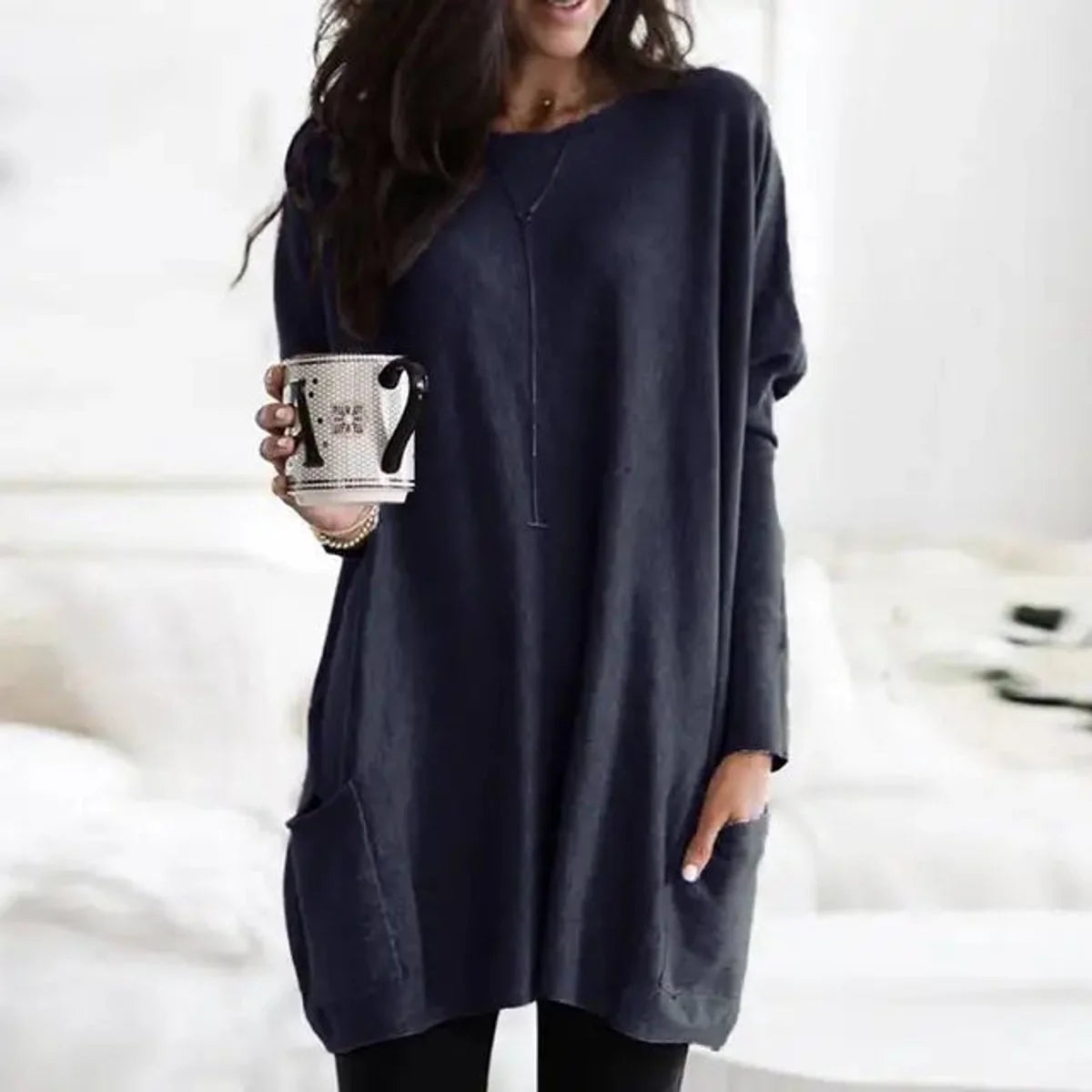 Nuana | Damen Oversized Langarm-Tunika Pullover mit Taschen
