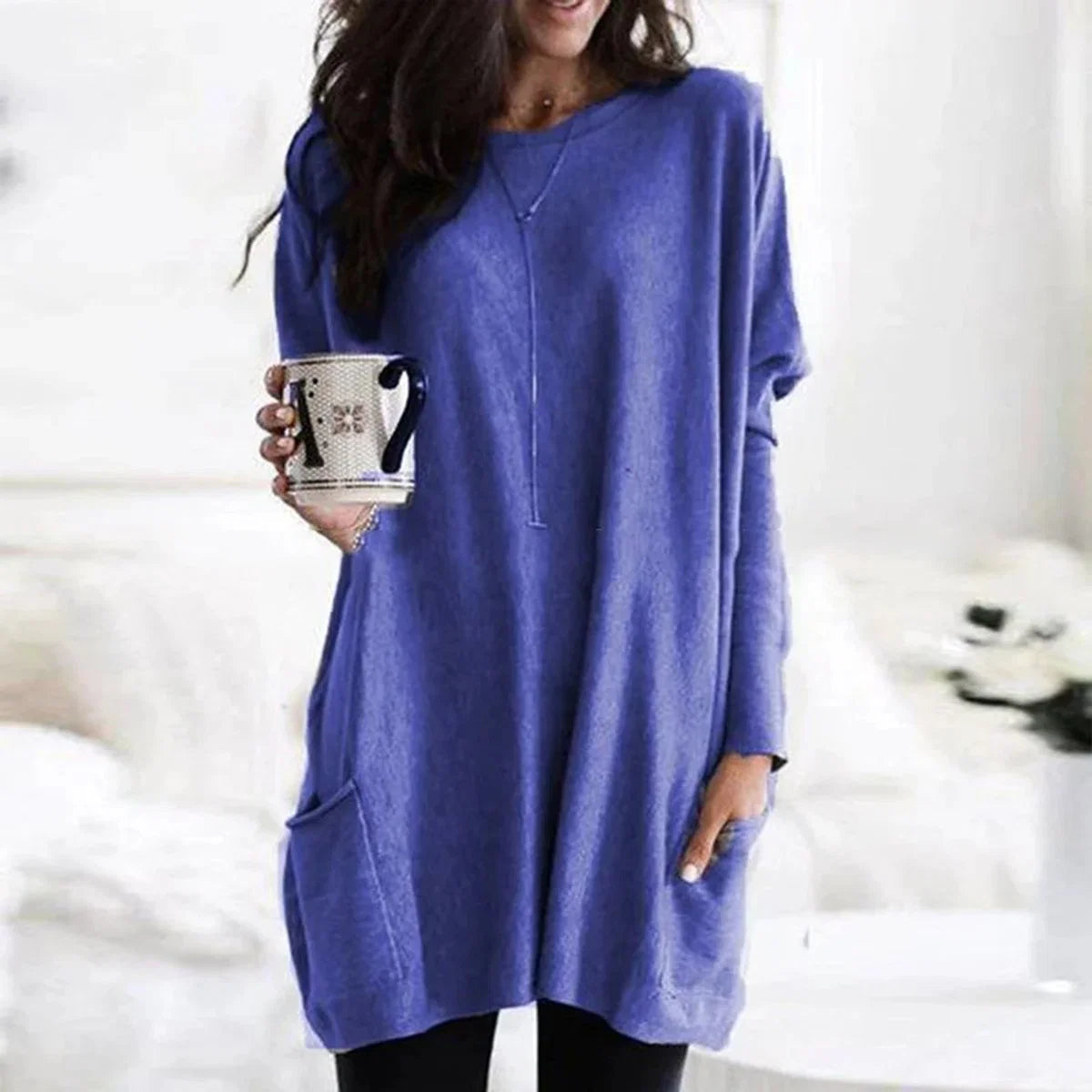 Nuana | Damen Oversized Langarm-Tunika Pullover mit Taschen