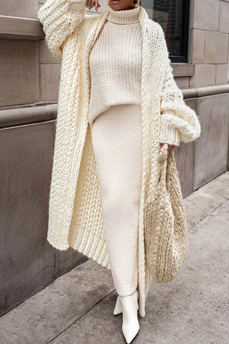 Nuana | Damen Oversized Longline Grobstrick Cardigan Offen