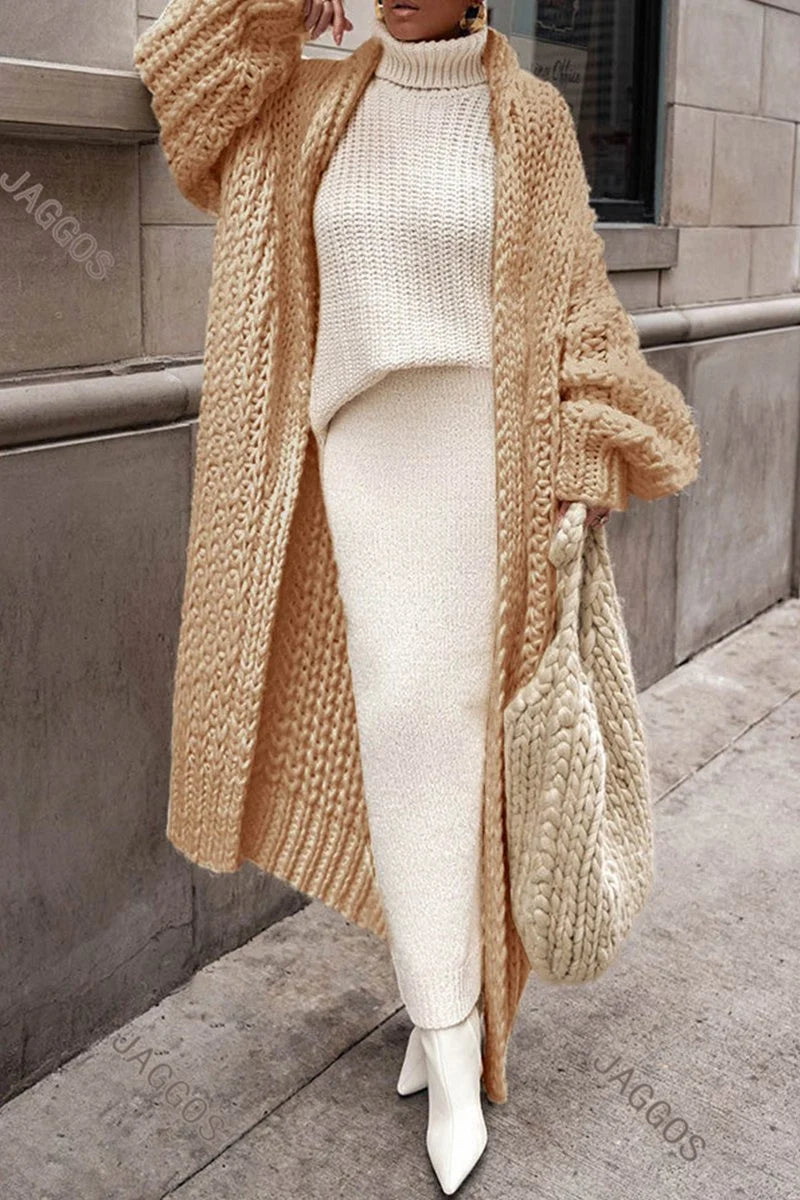 Nuana | Damen Oversized Longline Grobstrick Cardigan Offen