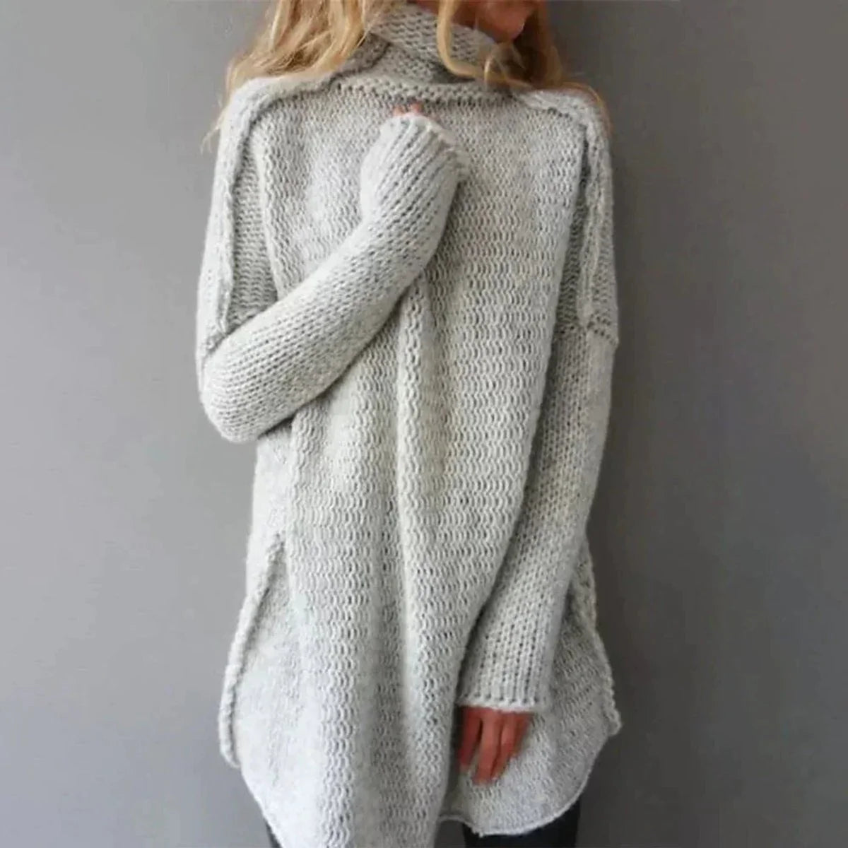 Nuana | Damen Oversized Turtleneck Sweater Grobstrick Longpullover